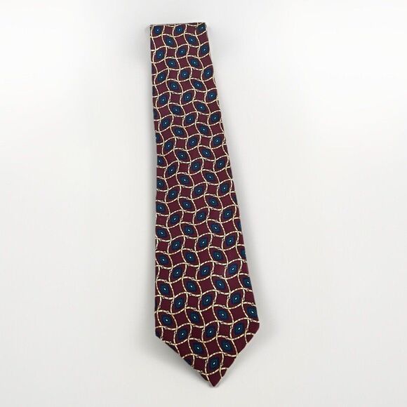 VTG Y2K Tommy Hilfiger Crest Logo Designer Geometric Silk Mens Necktie Tie Prep - Picture 1 of 3